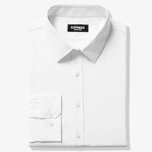 Express Performance White Solid Stretch Cotton Dress Shirt Slim Large 16-16.5